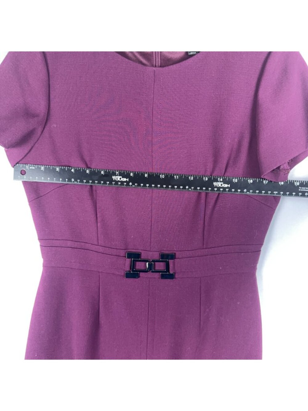 Tahari Arthur S. Levine Sheath Dress Women Size 8 Purple Short Sleeve Belted - Picture 8 of 12